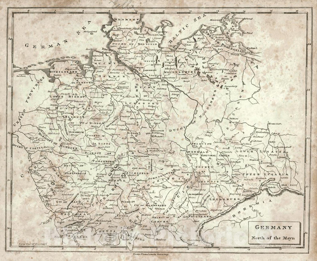 Historic Map : 1819 Germany North of the Mayn : Vintage Wall Art