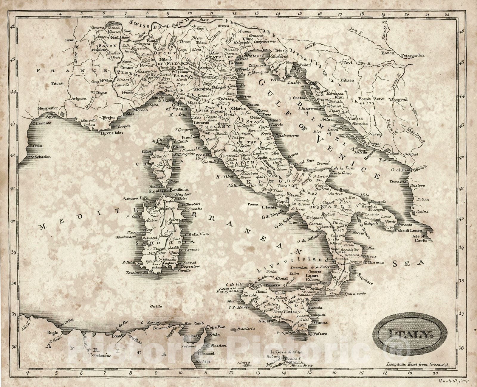 Historic Map : 1819 Italy : Vintage Wall Art