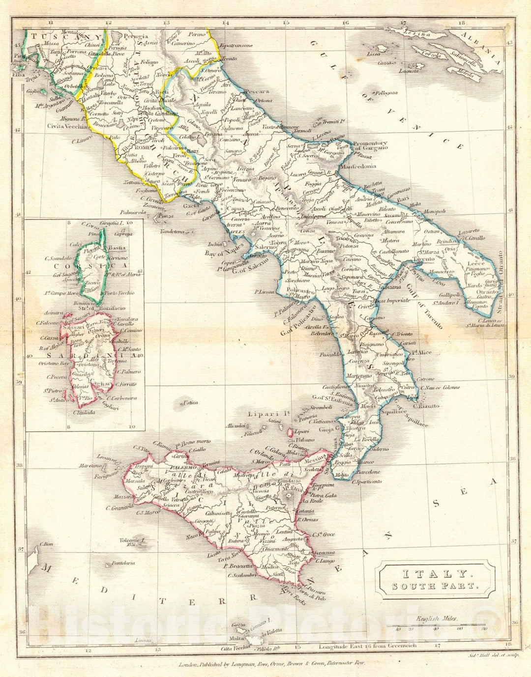 Historic Map : 1820 Italy, Southern Part : Vintage Wall Art