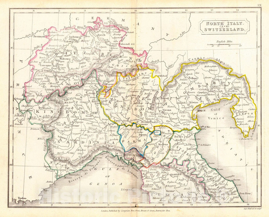 Historic Map : 1820 Northern Italy and Switzerland : Vintage Wall Art