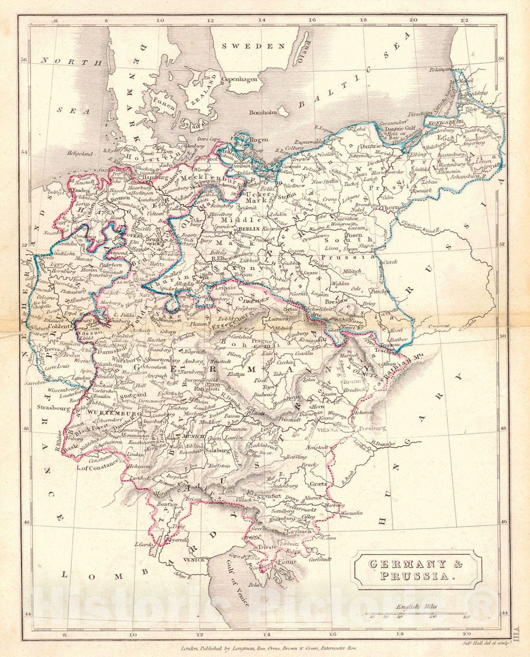 Historic Map : 1820 Germany and Prussia : Vintage Wall Art