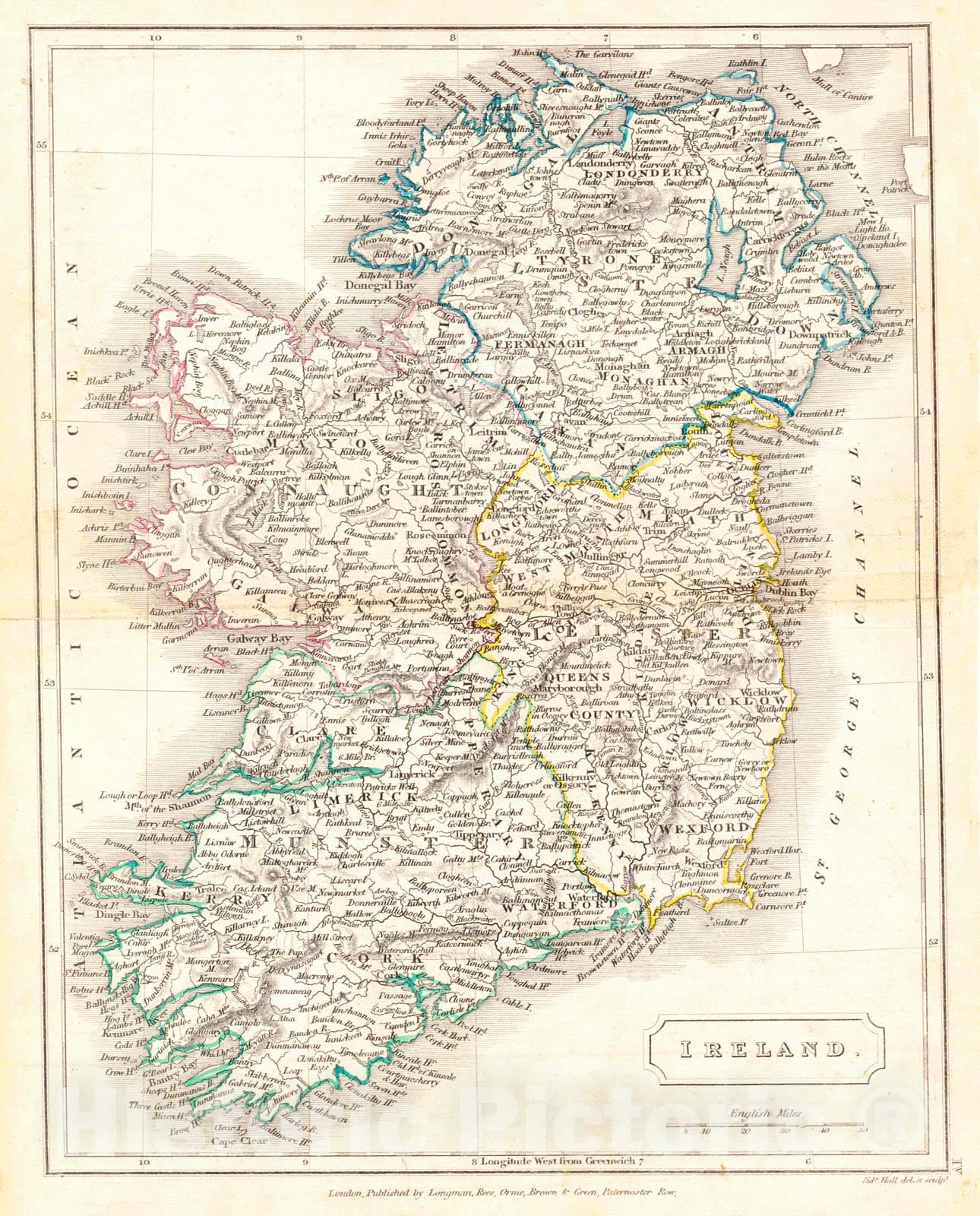 Historic Map : 1820 Ireland : Vintage Wall Art