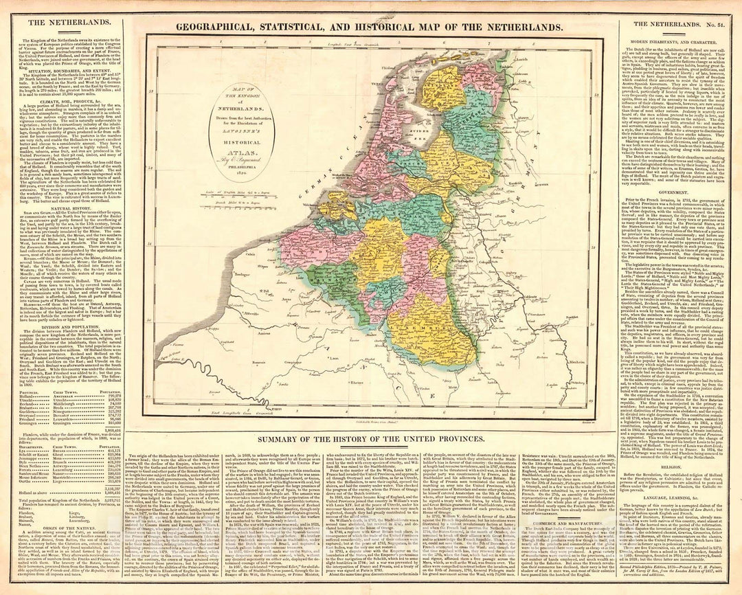 Historic Map : 1820 Geogrpahical, Statistical and Historical Map of Netherlands : Vintage Wall Art