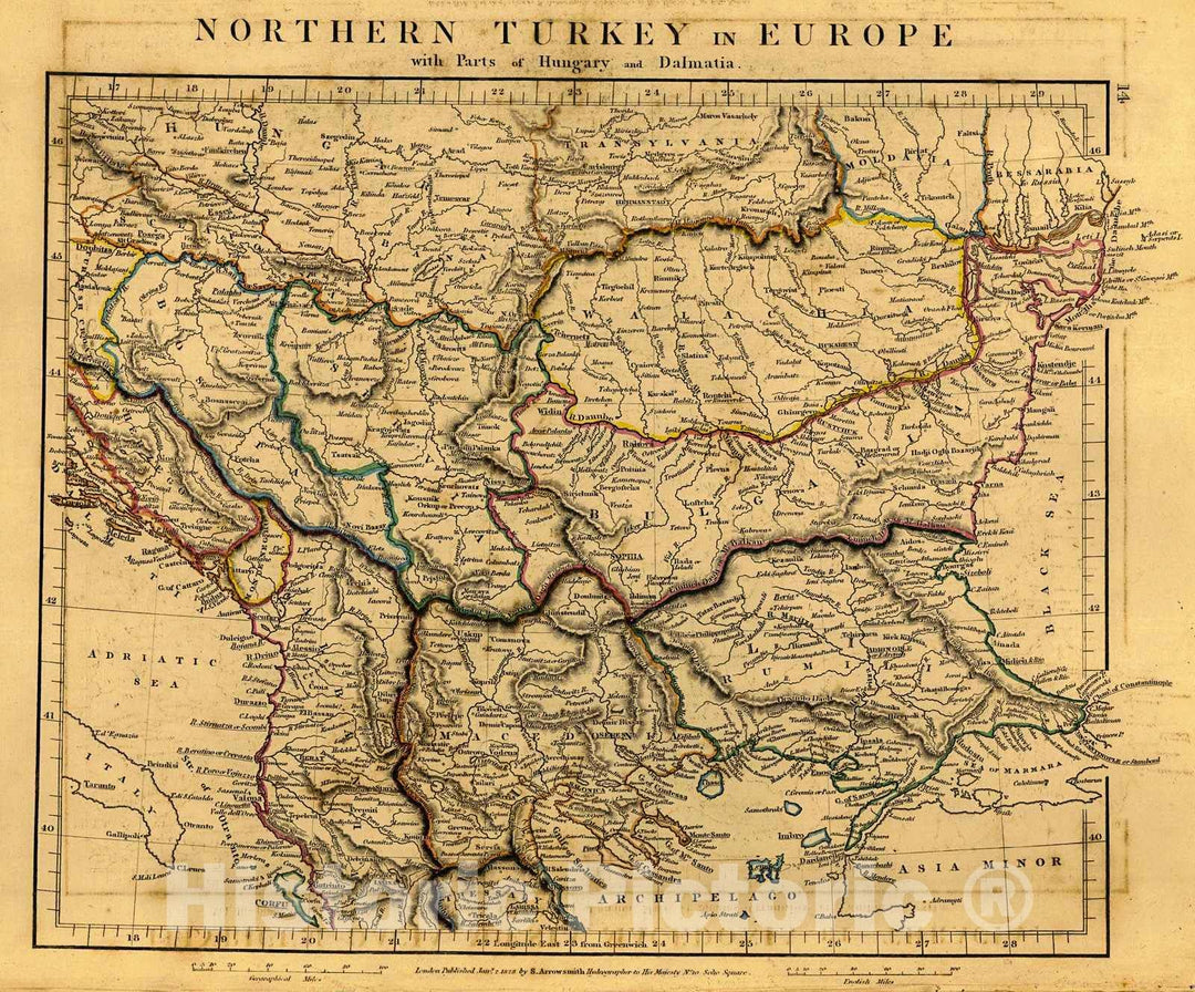 Historic Map : Northern Turkey 1828 Hand Colored Cartographer: A Arrowsmith :  Atlas of Ancient and Modern Geography : Vintage Wall Art