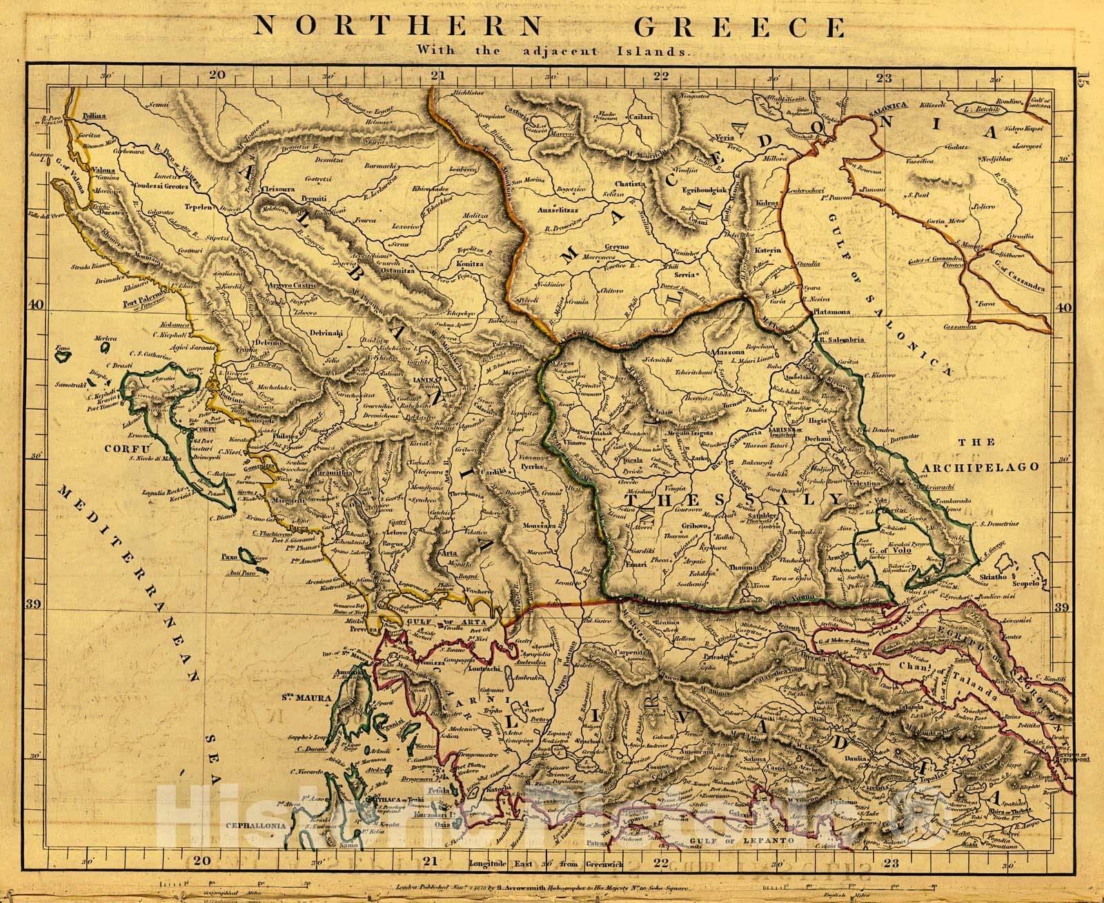 Historic Map : Northern Greece 1828 Hand Colored Cartographer: A Arrowsmith :  Atlas of Ancient and Modern Geography : Vintage Wall Art