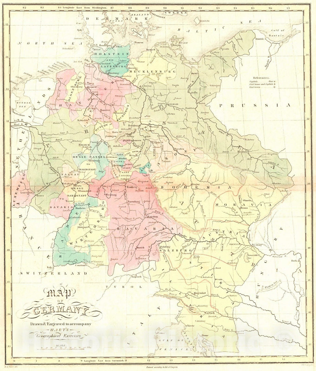 Historic Map : 1828 Map of Germany : Vintage Wall Art