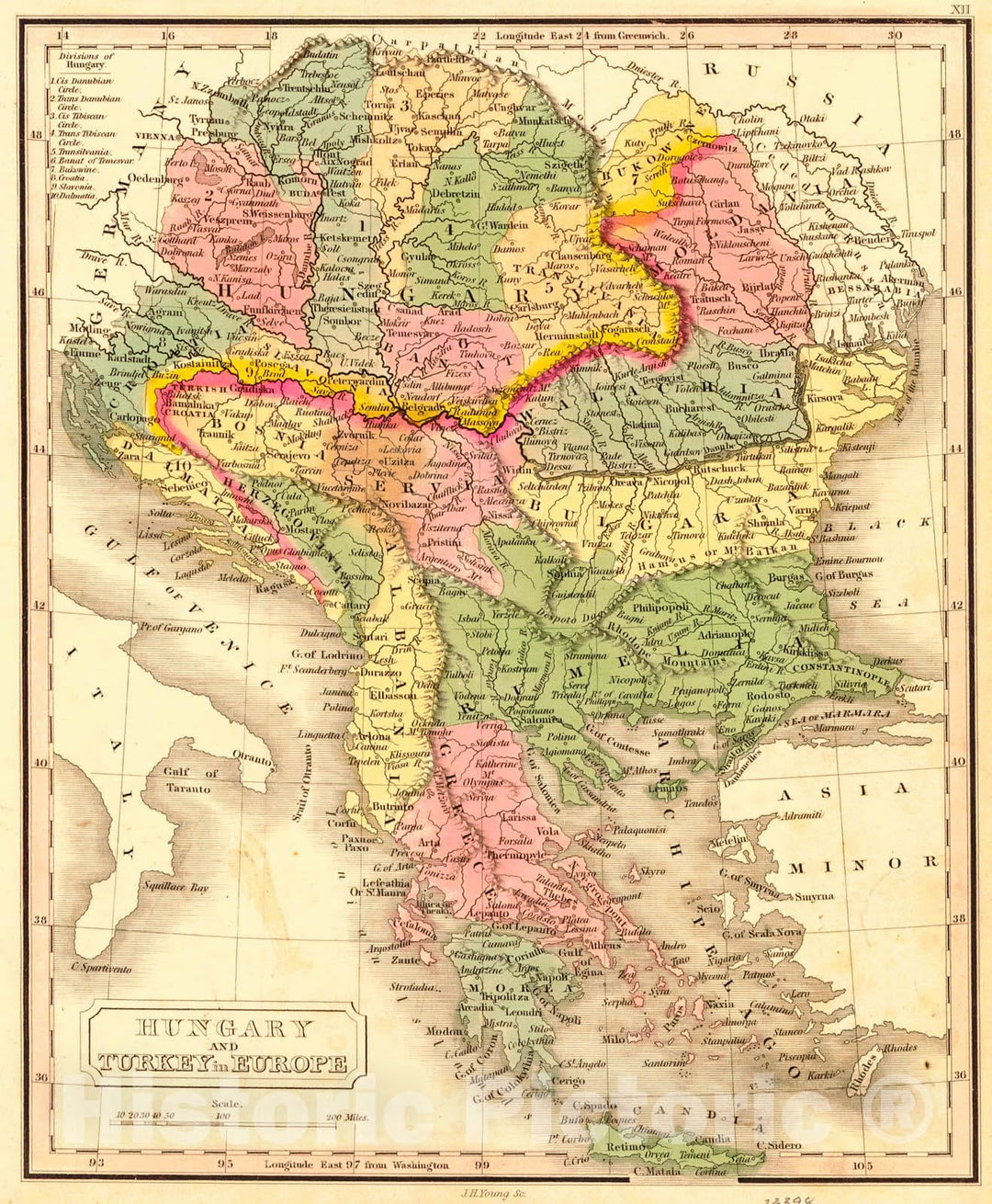 Historic Map : 1828 Hungary and Turkey in Europe : Vintage Wall Art