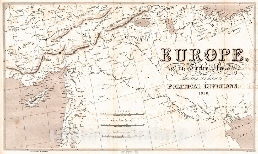 Historic Map : 1828 Europe in Twelve Sheets showing it present Political Divisions, 1828, Plate 12 : Vintage Wall Art