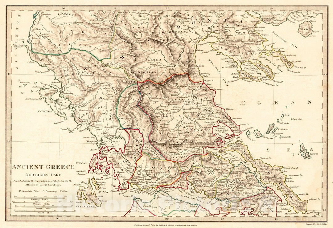 Historic Map : 1829 Ancient Greece Northern Part : Vintage Wall Art