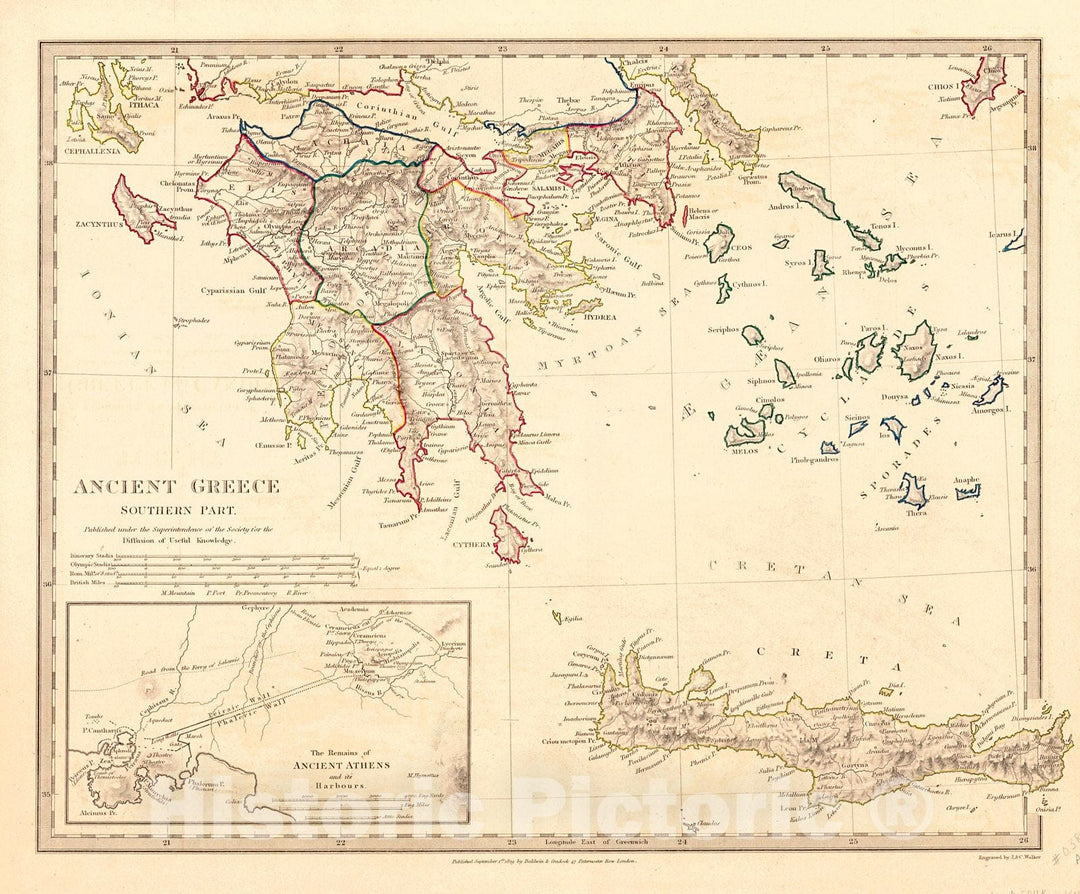 Historic Map : 1829 Ancient Greece Southern Part : Vintage Wall Art