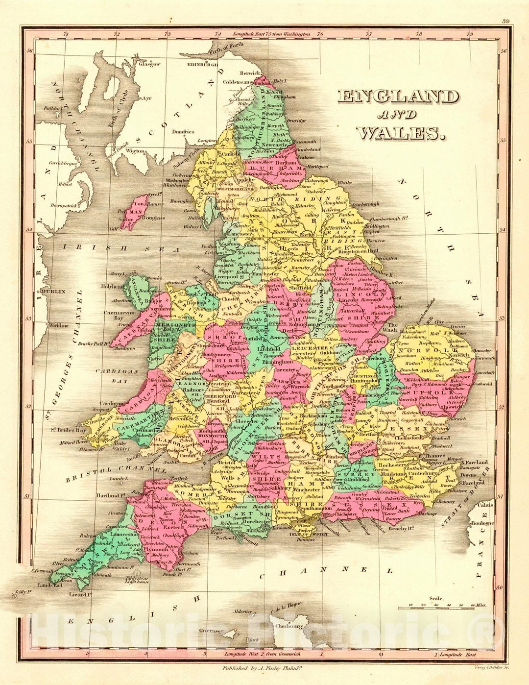 Historic Map : 1829 England and Wales : Vintage Wall Art