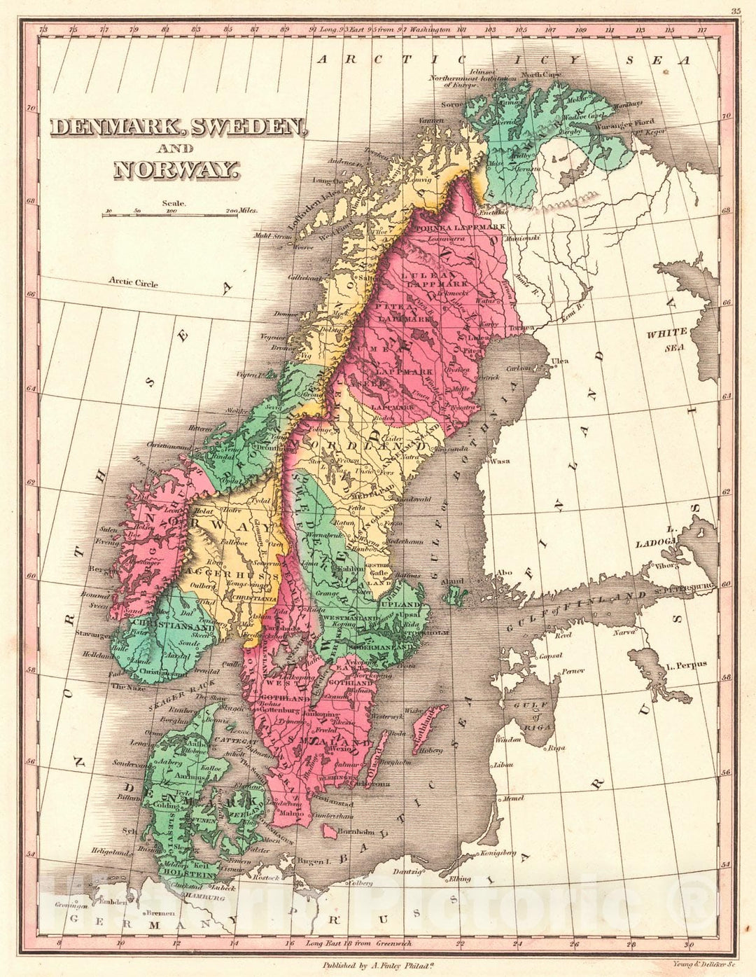 Historic Map : 1829 Denmark, Sweden, and Norway : Vintage Wall Art