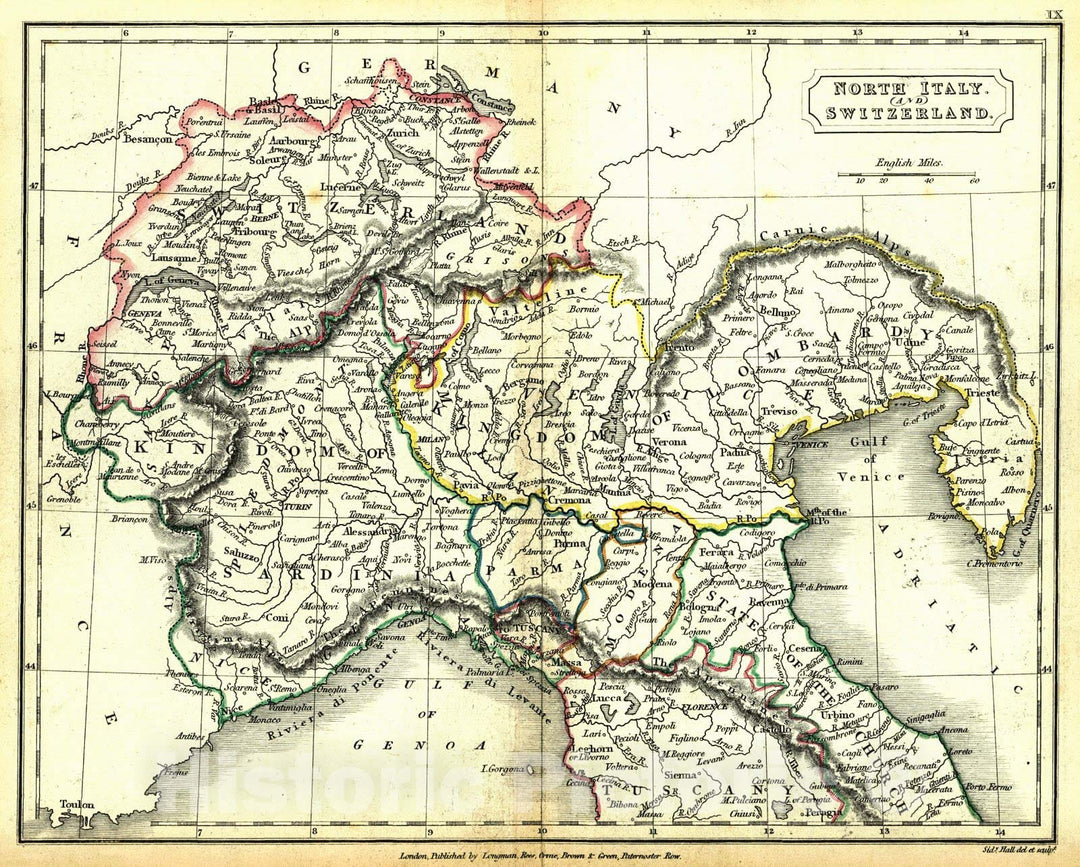 Historic Map : 1830 Northern Italy and Switzerland : Vintage Wall Art