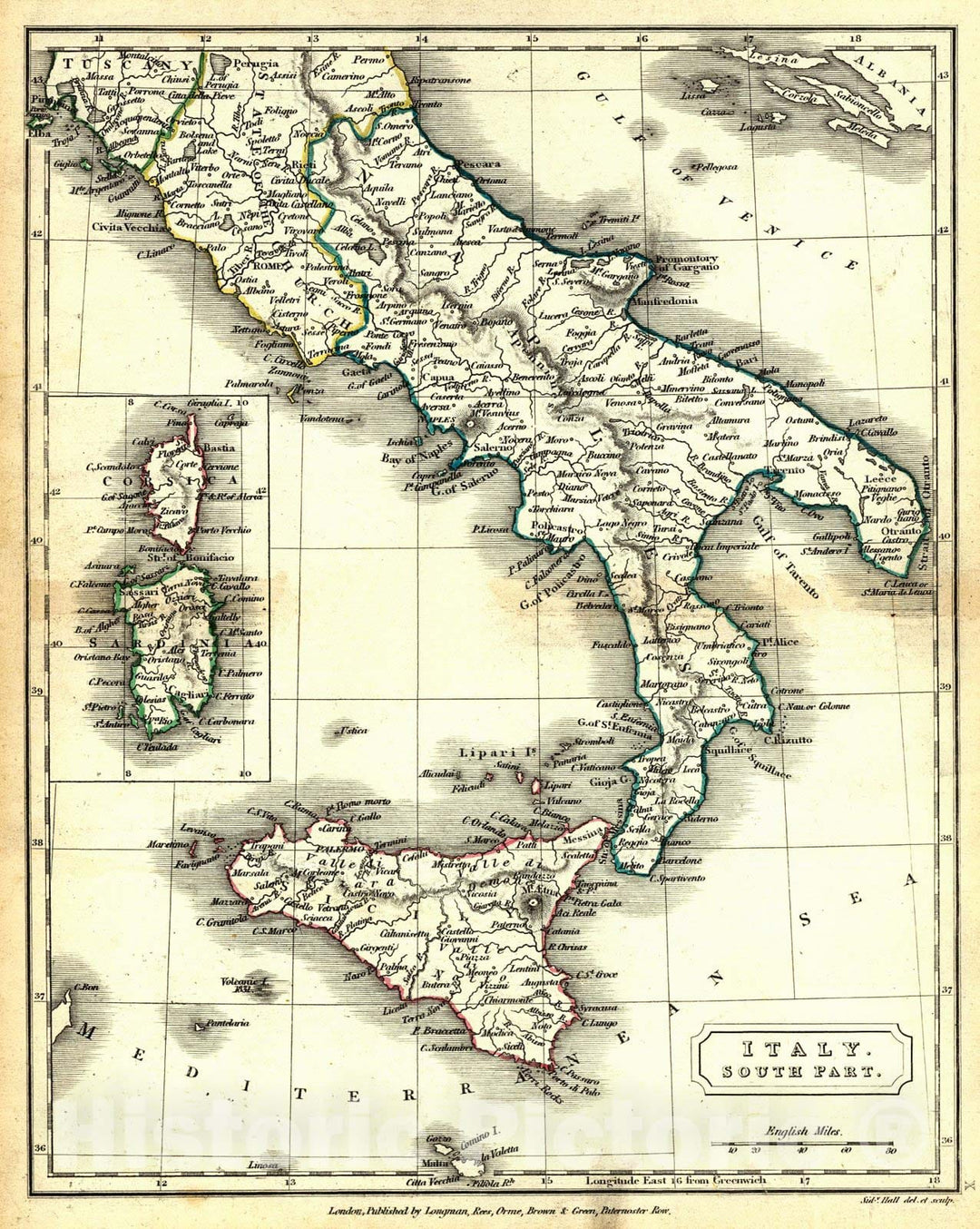 Historic Map : 1830 Italy, Southern Part : Vintage Wall Art