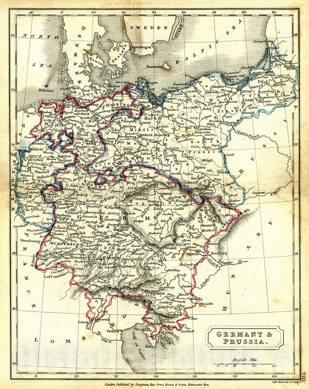 Historic Map : 1830 Germany and Prussia : Vintage Wall Art