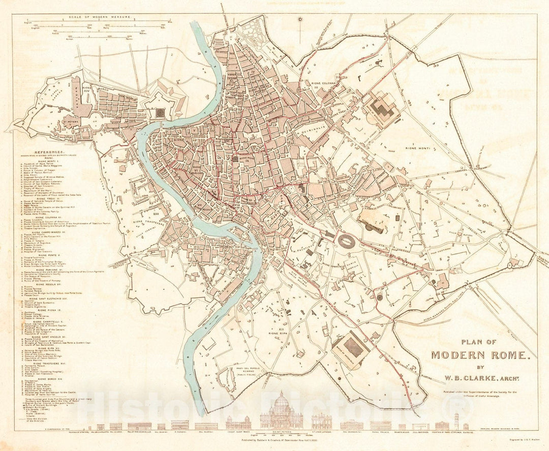 Historic Map : 1830 Plan of Modern Rome : Vintage Wall Art