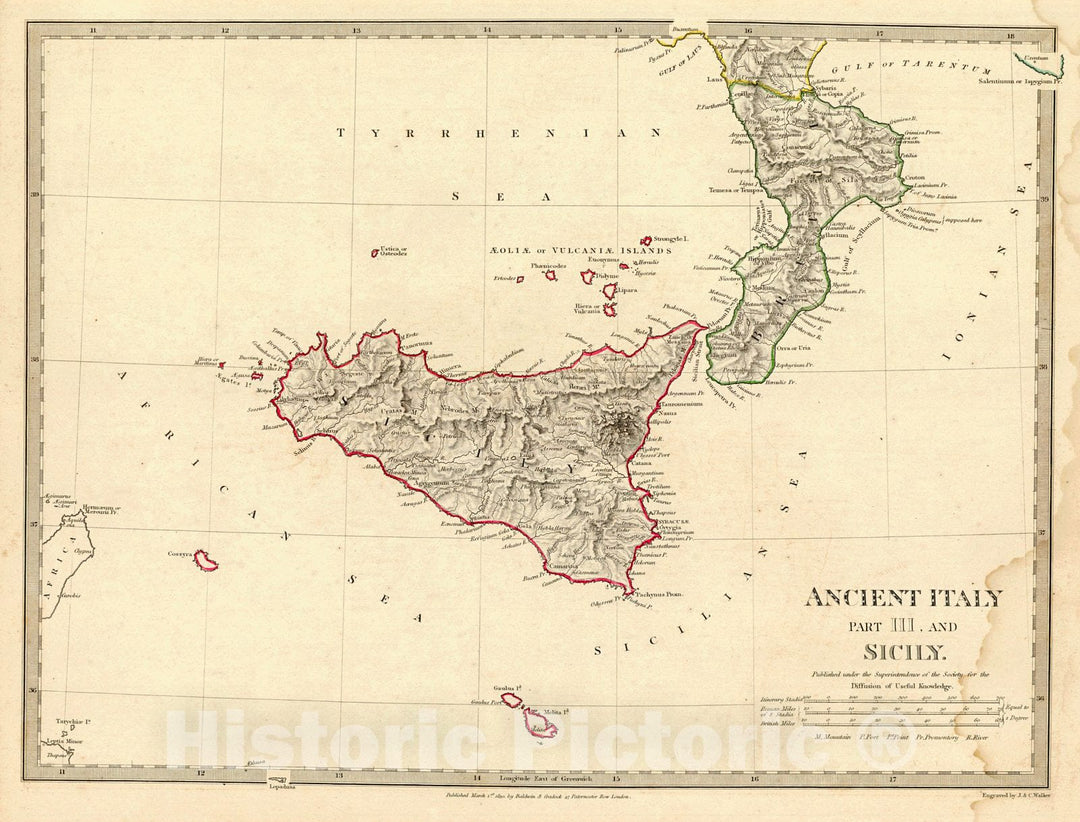 Historic Map : 1830 Ancient Italy III, and Sicily : Vintage Wall Art