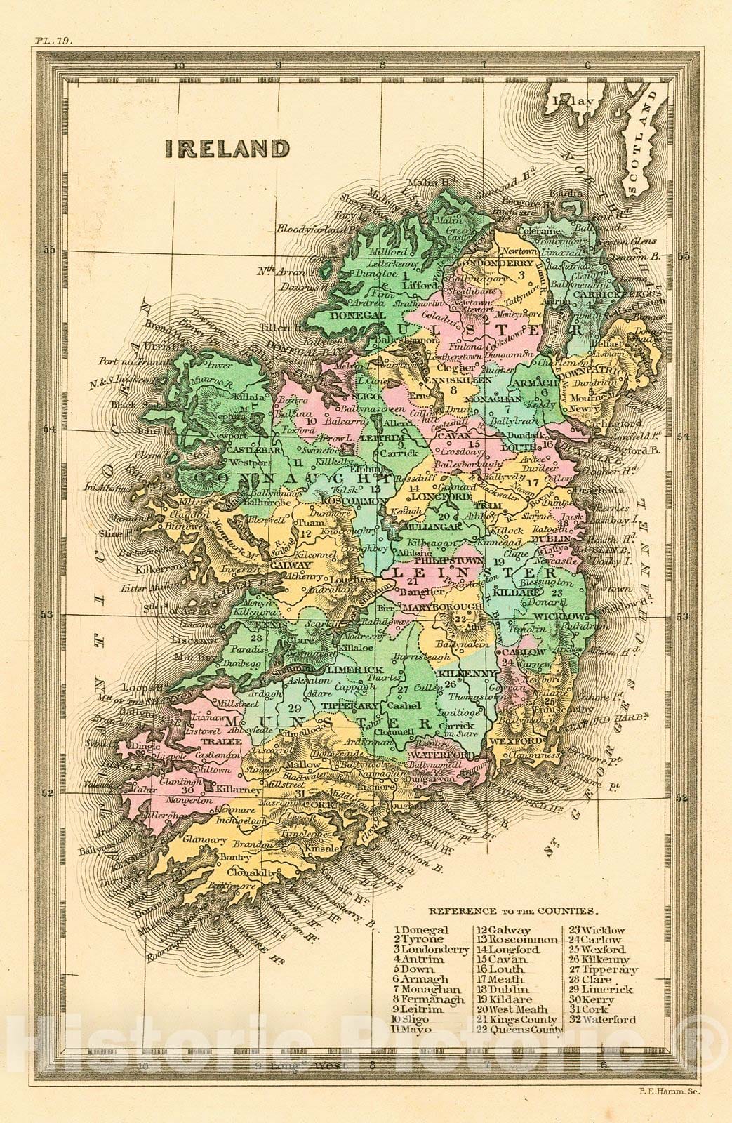 Historic Map : 1832 Ireland : Vintage Wall Art