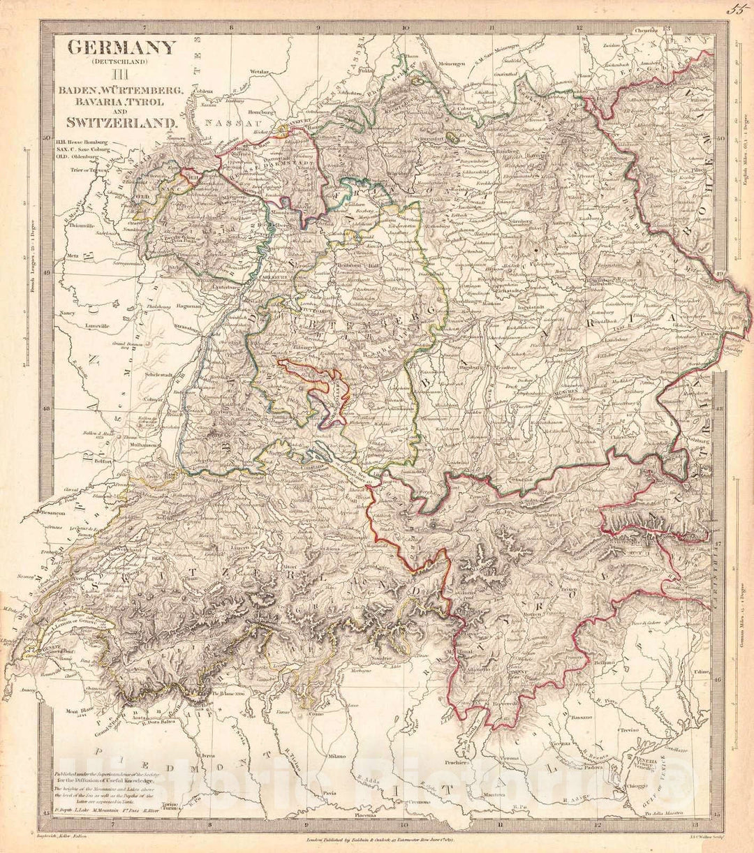 Historic Map : 1832 Germany III: Baden, Wurtenberg, Bavaria, Tyrol and Swizterland : Vintage Wall Art