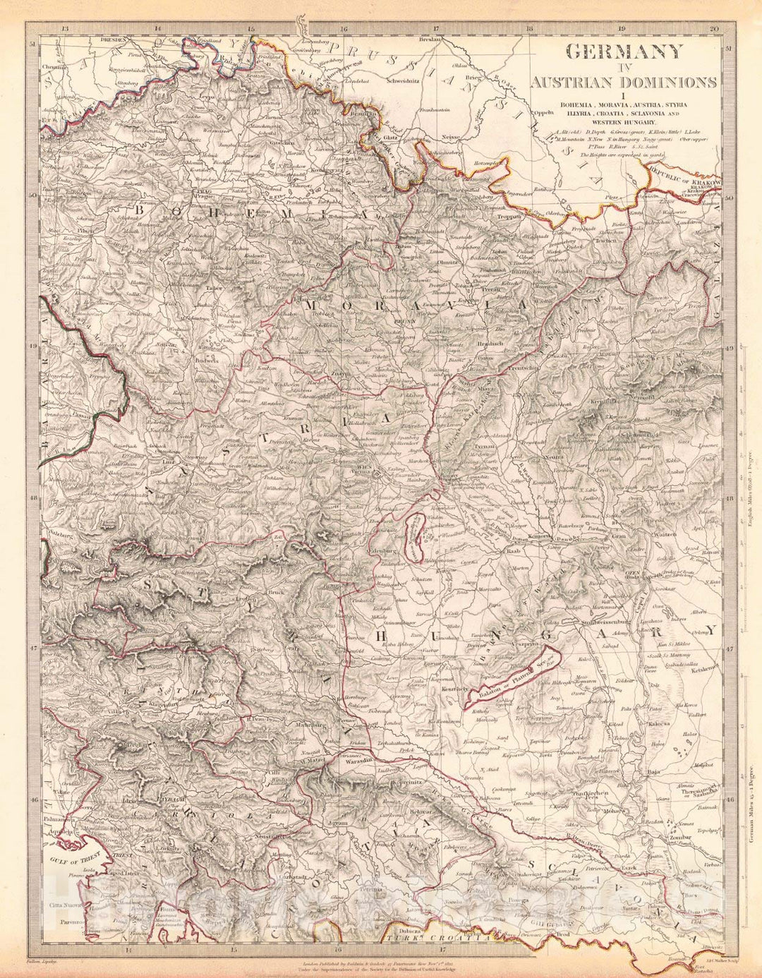 Historic Map : 1832 Germany IV, Austrian Dominions I: Bohemia, Moravia, Austria, Styria, Illyria, Croatia, Sclavonia and Western Hungary : Vintage Wall Art