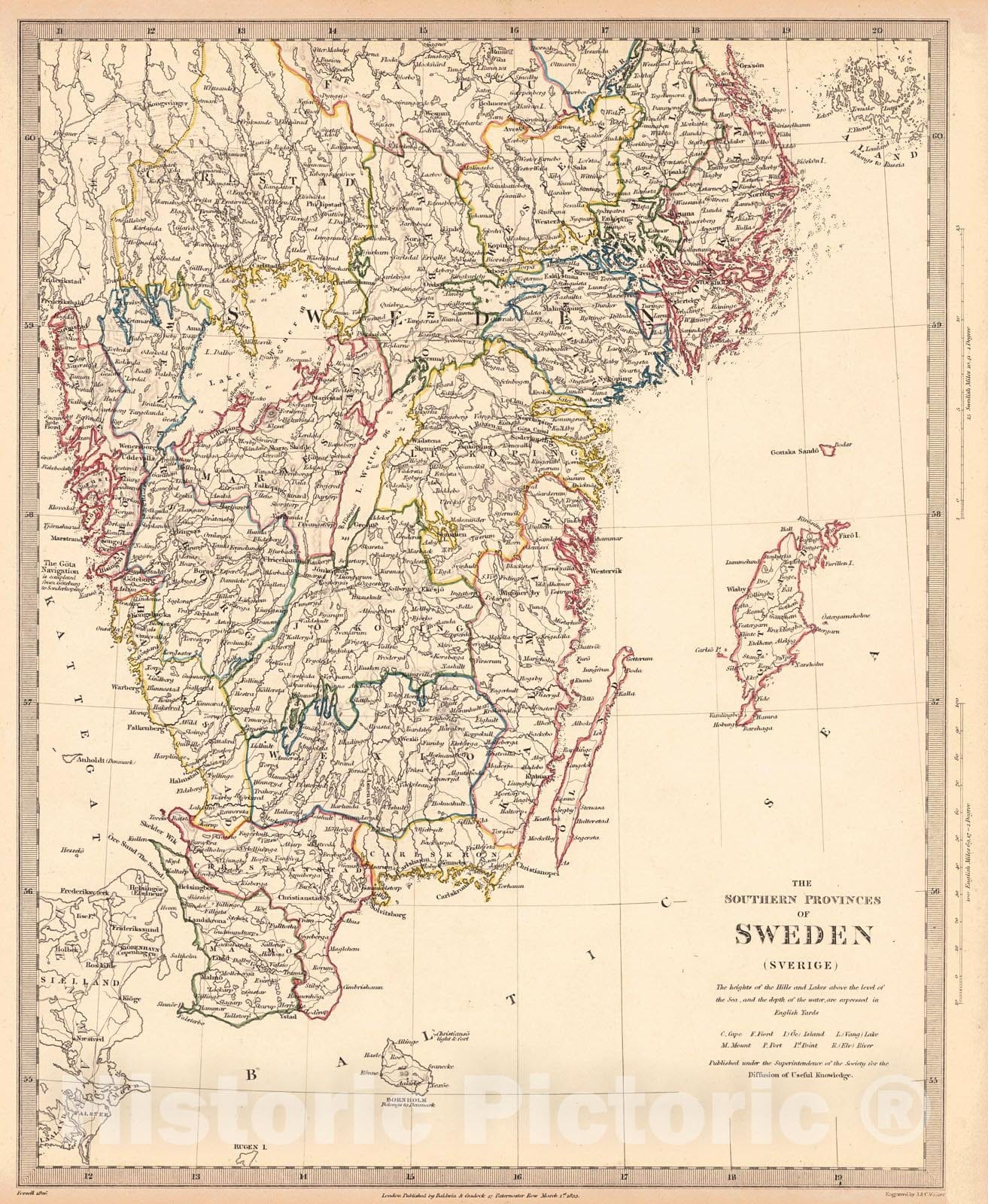 Historic Map : 1833 The Southern Provinces of Sweden : Vintage Wall Art