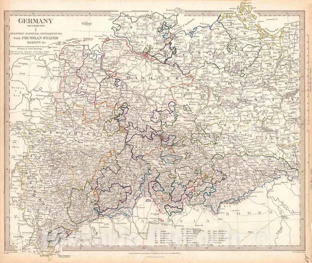 Historic Map : 1833 Germany I: Holstein, Hanover, Mecklenburg, The Prussian States, Saxony : Vintage Wall Art