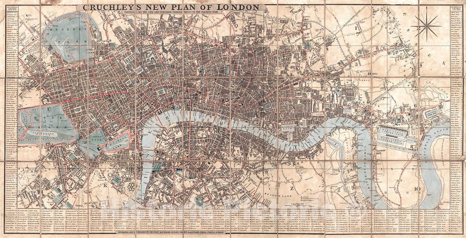 Historic Map : 1833 Cruchley's New Plan of London, showing all the new and intend improvements to the present time : Vintage Wall Art