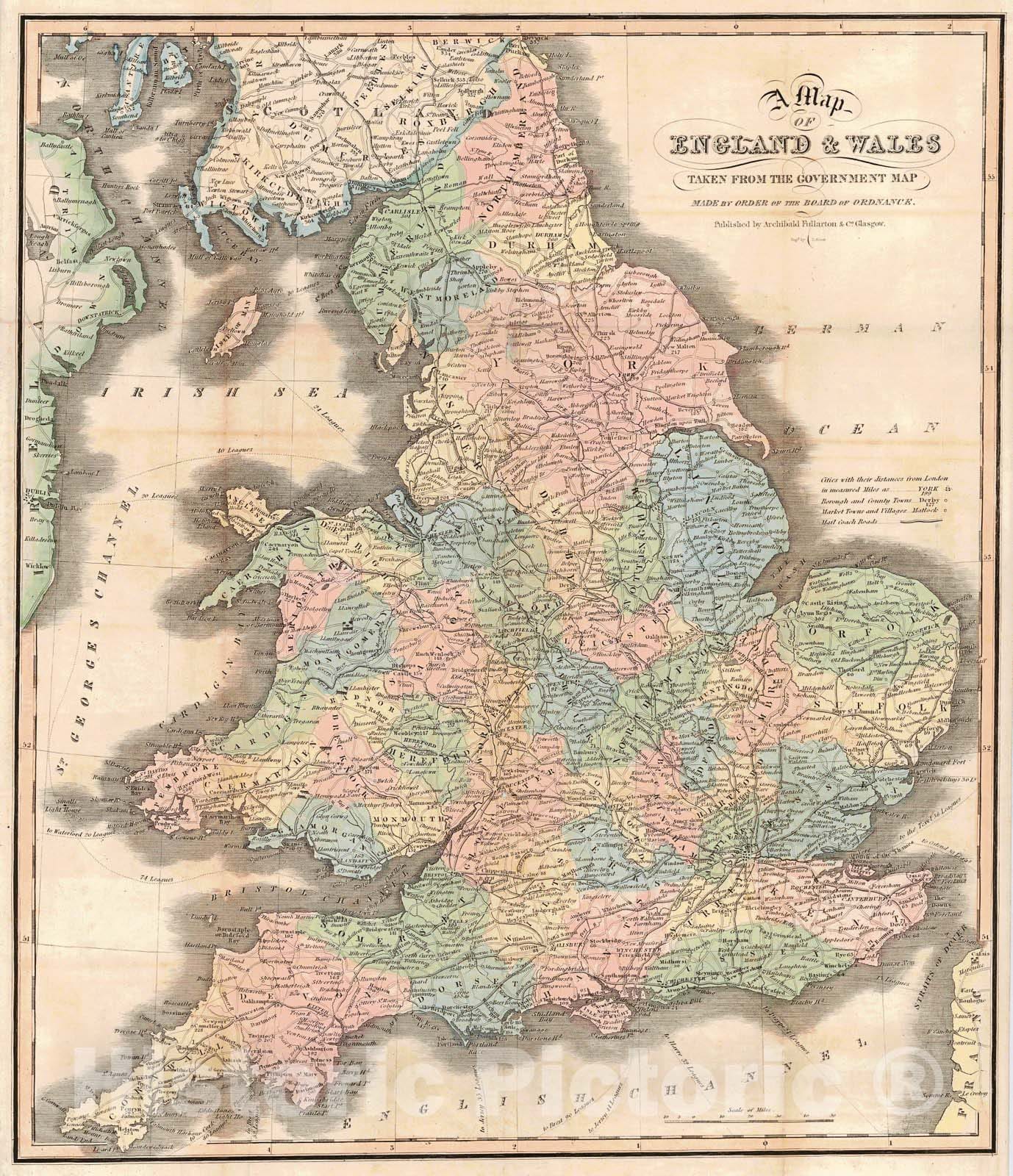 Historic Map : 1834 A Map of England and Wales : Vintage Wall Art