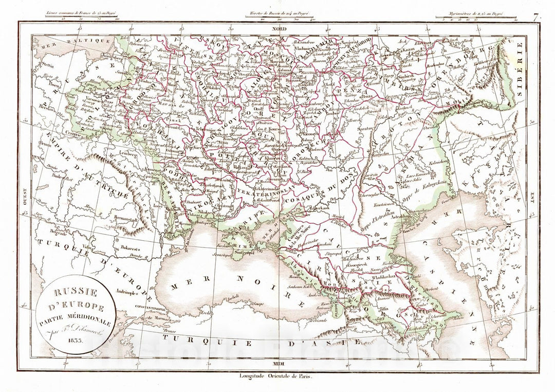 Historic Map : 1834 Russie d'Europe partie Meridional : Vintage Wall Art