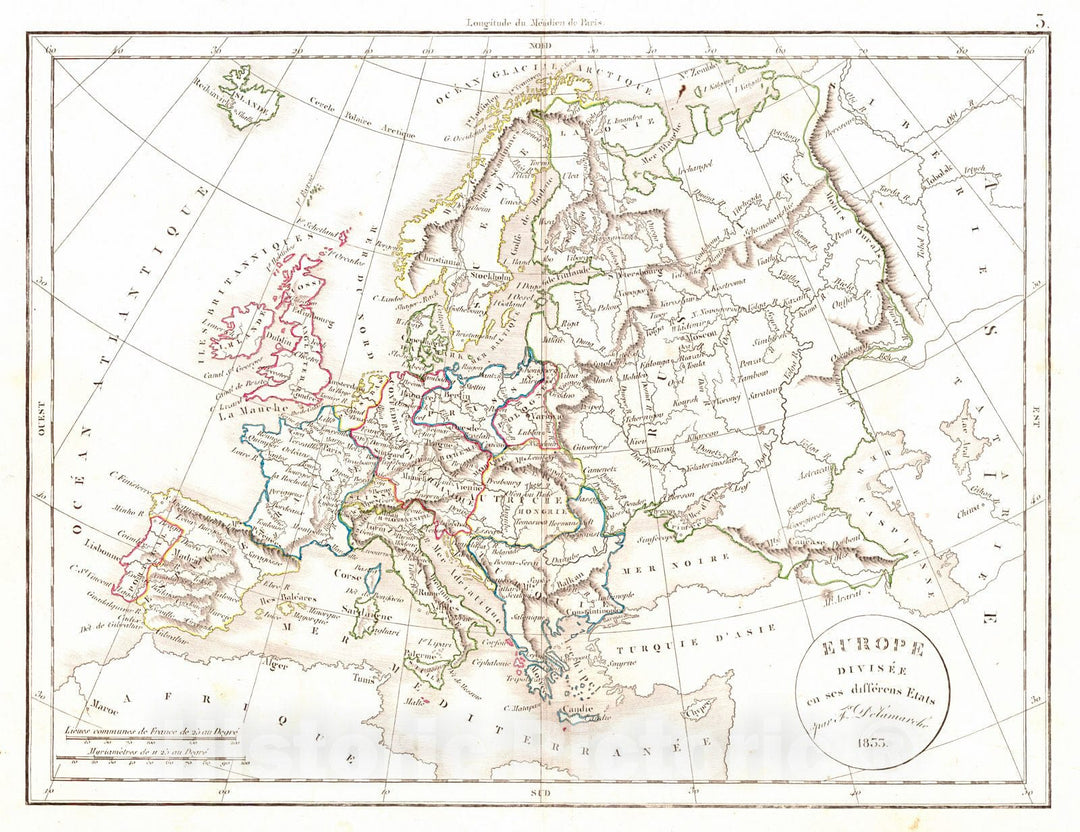 Historic Map : 1834 Europe Divisee en ses differens Etats : Vintage Wall Art