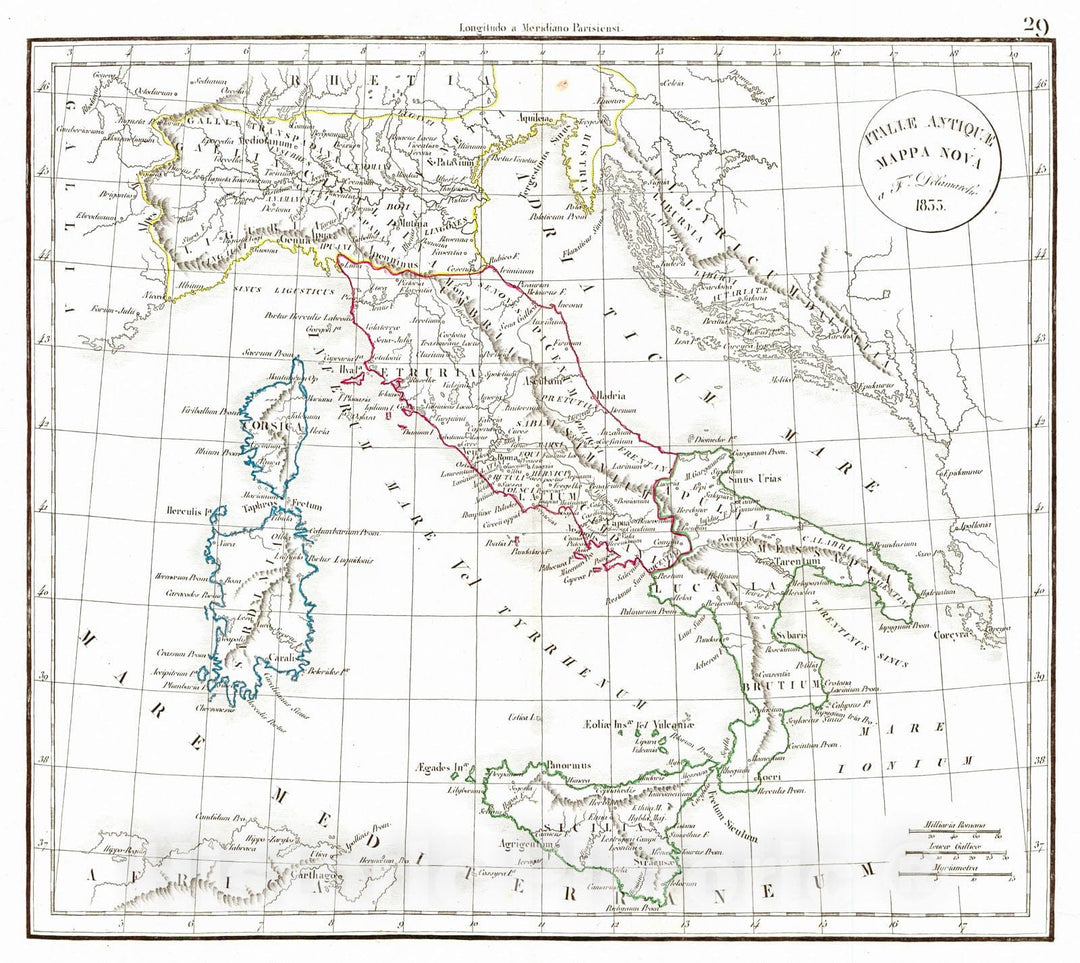 Historic Map : 1834 Italle Antique Mappa Nova : Vintage Wall Art