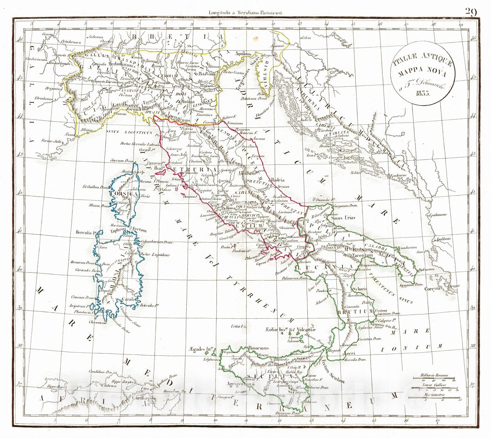 Historic Map : 1834 Italle Antique Mappa Nova : Vintage Wall Art