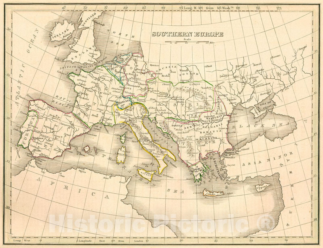 Historic Map : 1835 Southern Europe : Vintage Wall Art