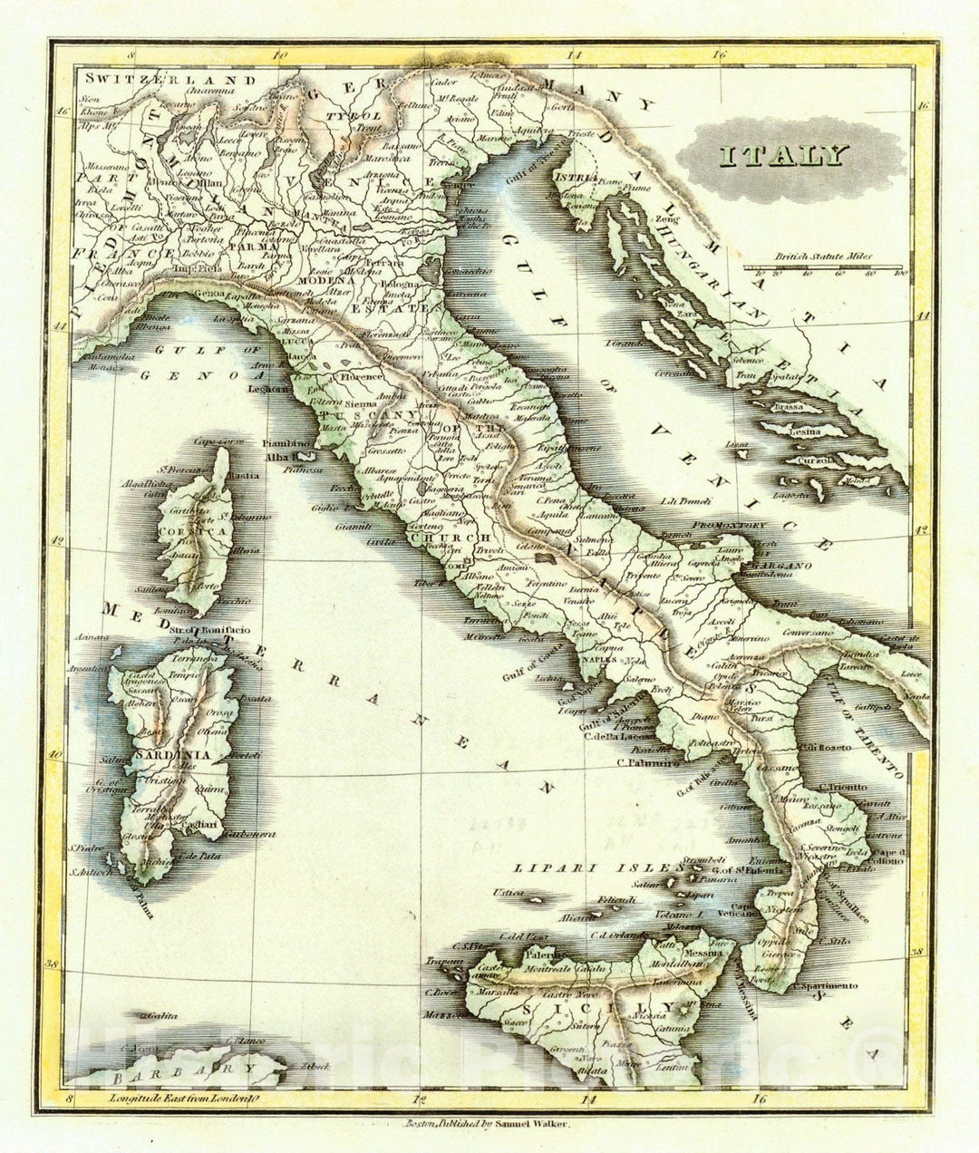 Historic Map : 1835 Italy : Vintage Wall Art