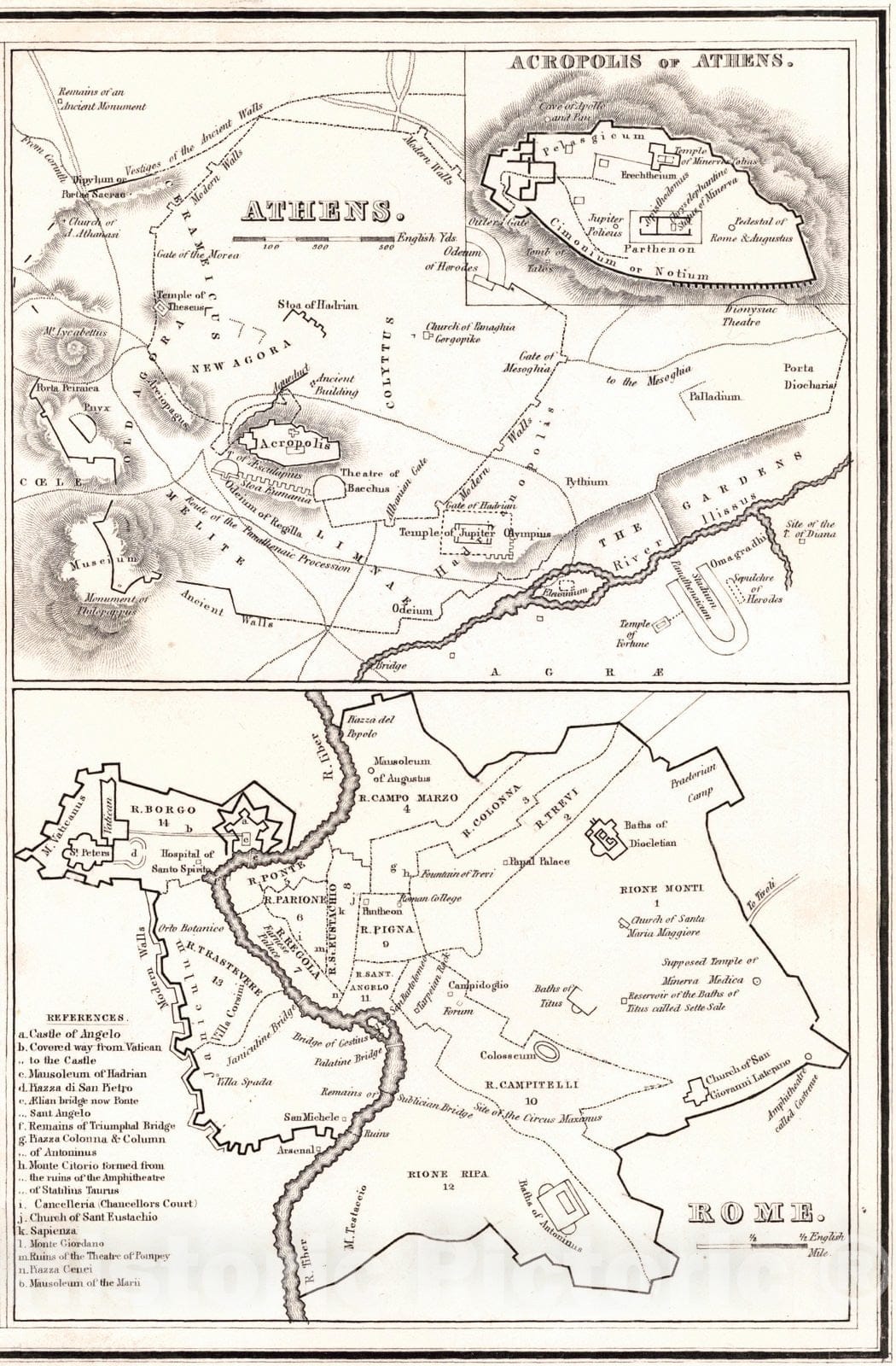 Historic Map : 1835 Athens-Rome : Vintage Wall Art