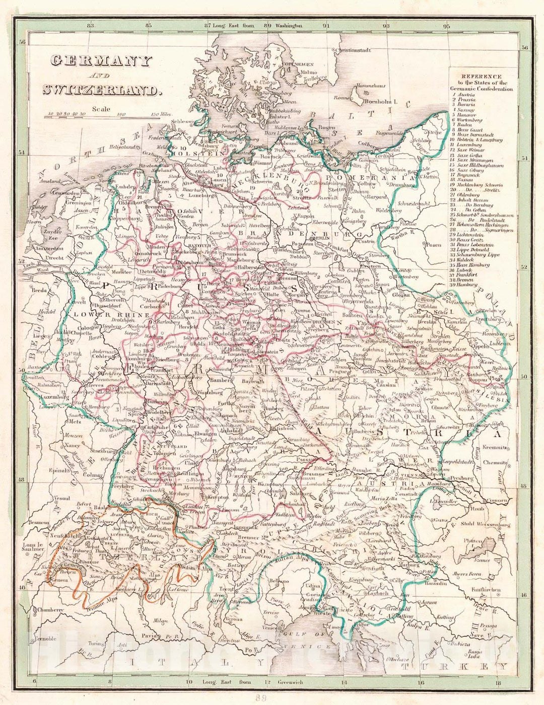 Historic Map : 1835 Germany and Switzerland : Vintage Wall Art