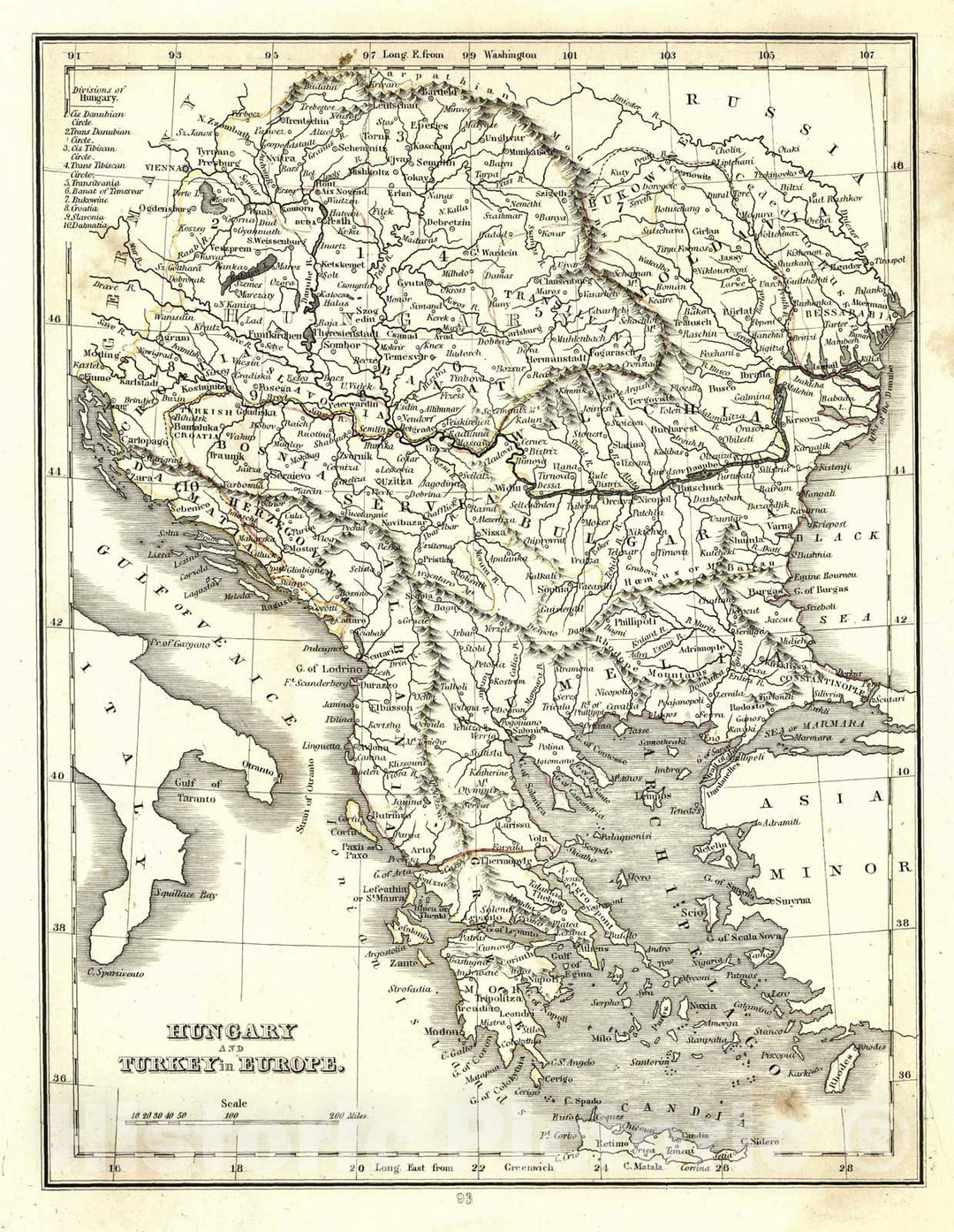 Historic Map : 1835 Hungary and Turkey : Vintage Wall Art