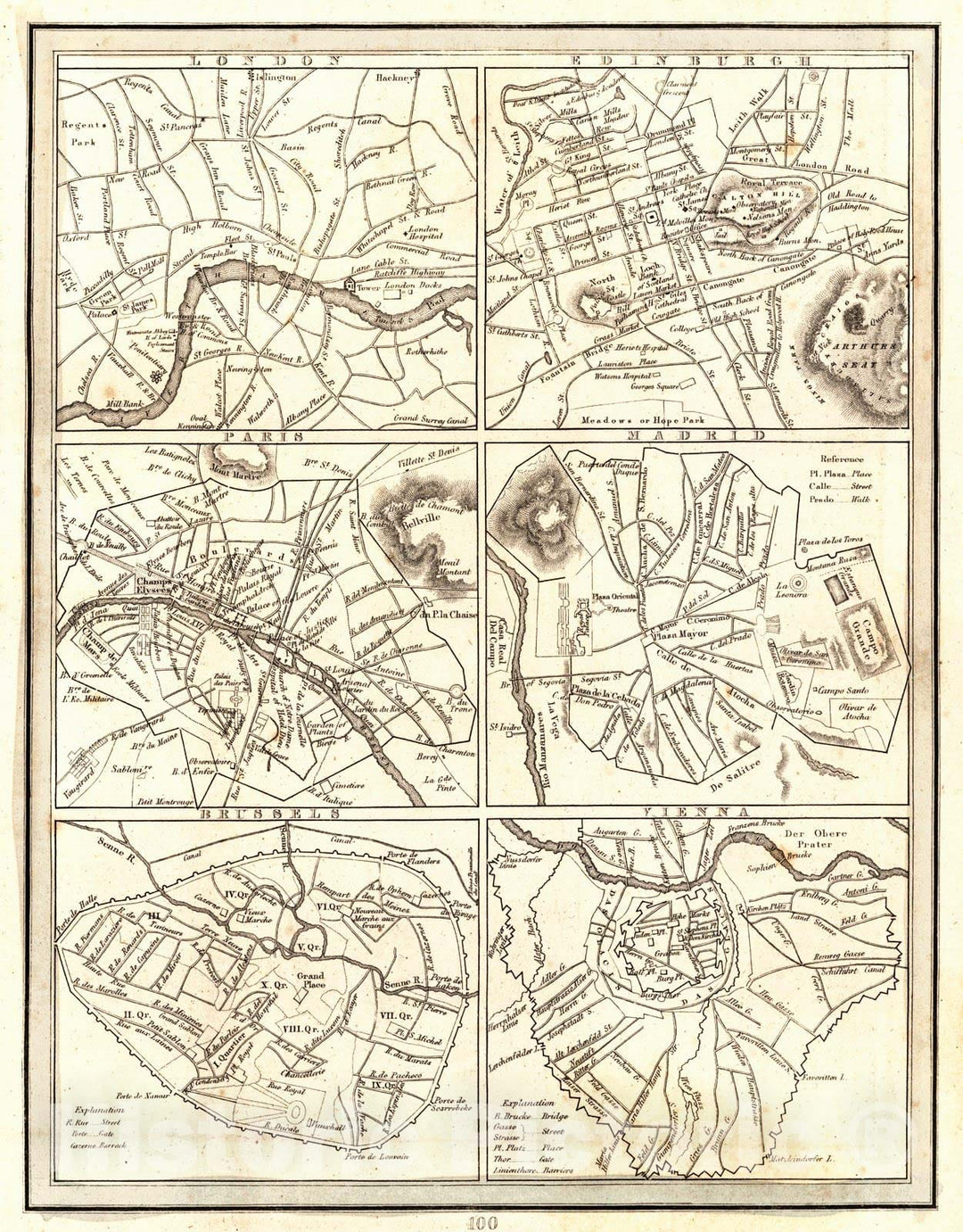 Historic Map : 1835 London, Edinburgh, Paris, Madrid, Brussels, Vienna : Vintage Wall Art