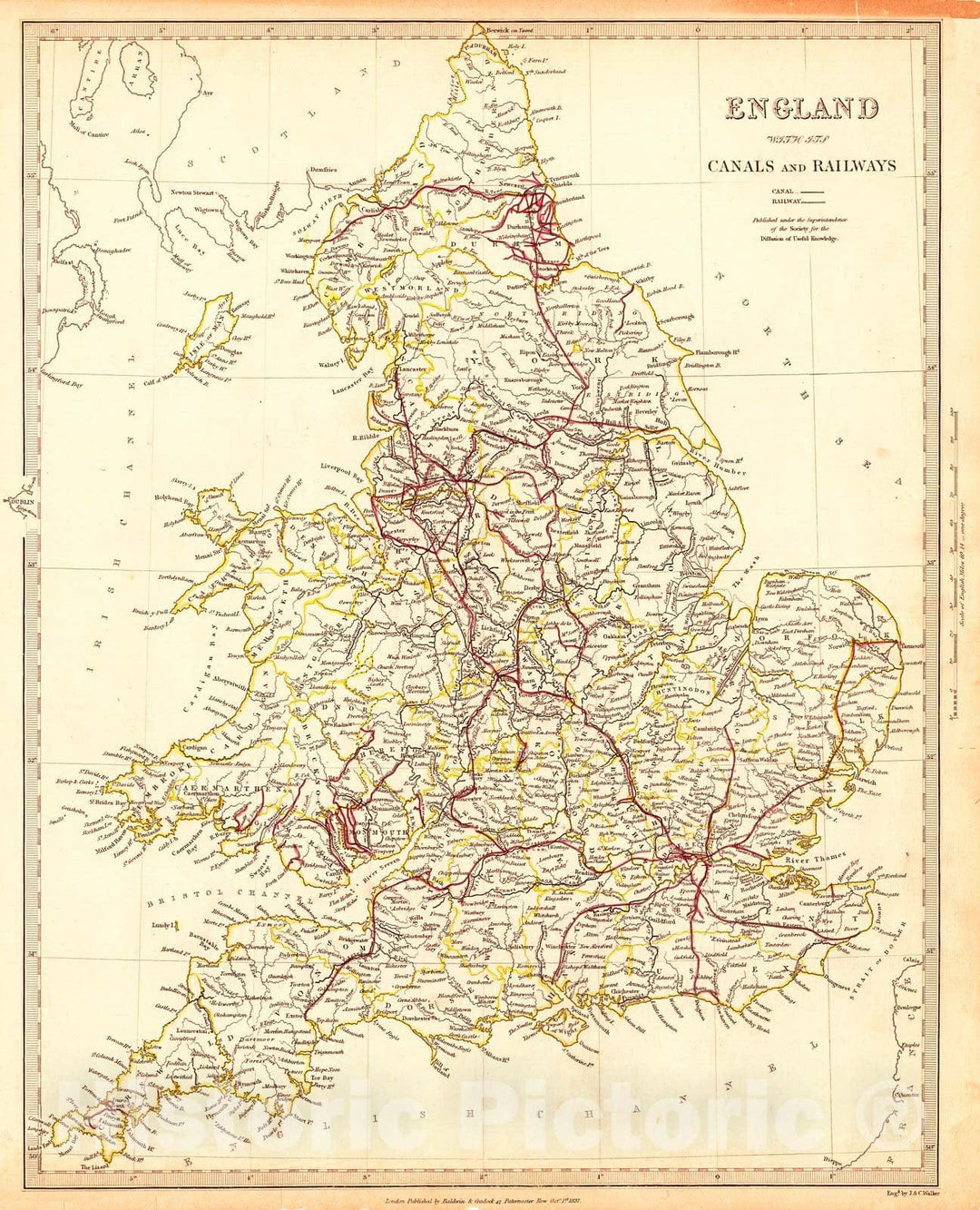 Historic Map : 1837 England with its Canals and Railways : Vintage Wall Art