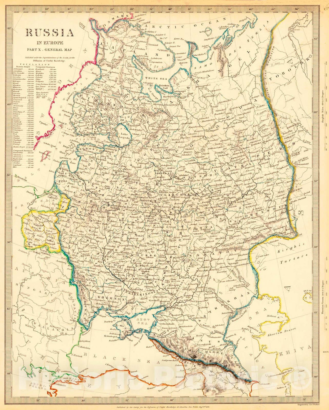 Historic Map : 1838 Russia in Europe Part X. General Map  : Vintage Wall Art