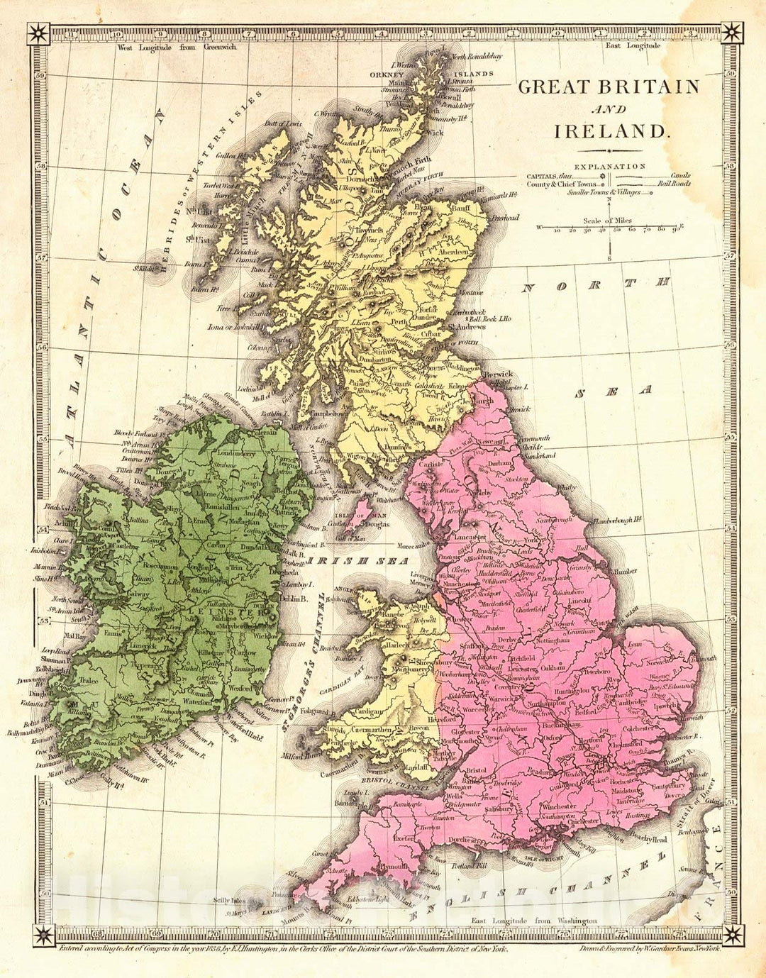 Historic Map : 1838 Great Britain and Ireland : Vintage Wall Art