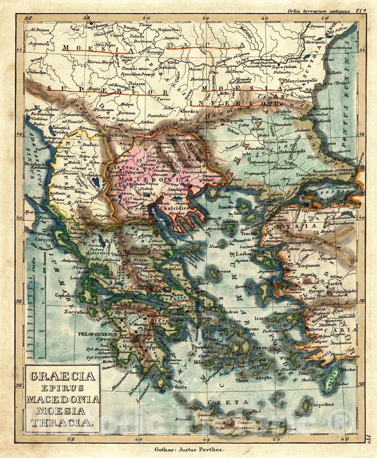 Historic Map : 1839 Graecia Epirus Macedonia Moesia Thracia  : Vintage Wall Art