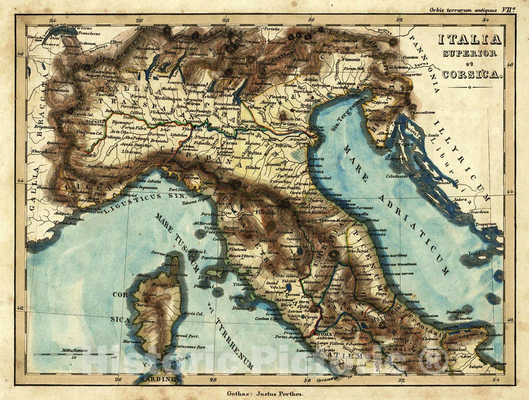 Historic Map : 1839 Italia Superior et Corsica : Vintage Wall Art