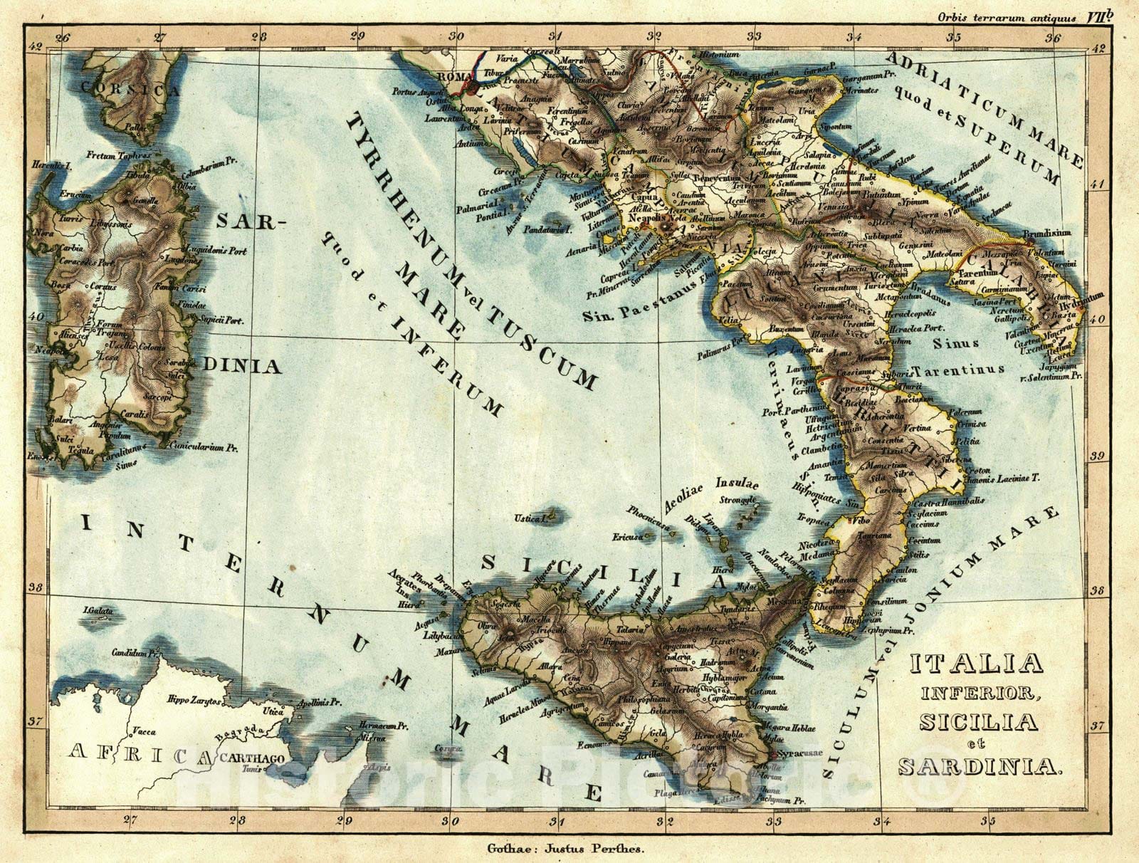 Historic Map : 1839 Italia Inferior, Sicilia et Sardinia : Vintage Wall Art