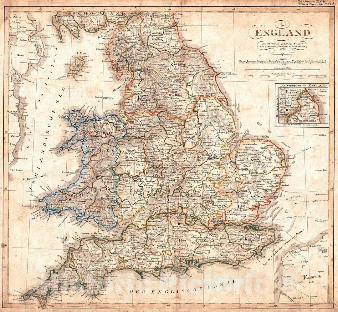 Historic Map : 1839 England : Vintage Wall Art