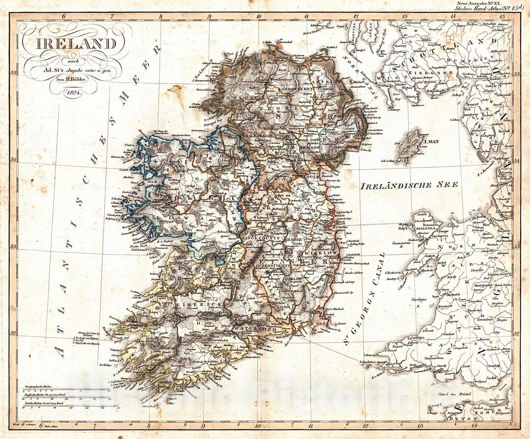 Historic Map : 1839 Ireland : Vintage Wall Art