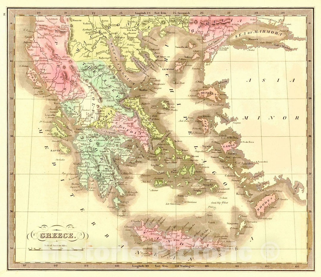 Historic Map : 1840 Greece : Vintage Wall Art