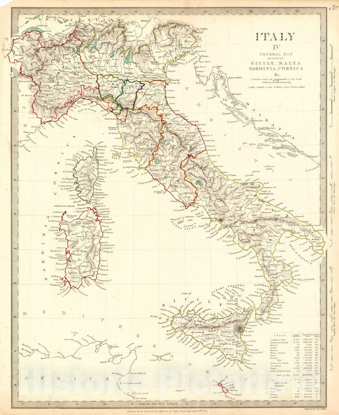 Historic Map : 1840 Italy IV, General Map Including Sicily, Malta, Sardinia, Corsice : Vintage Wall Art