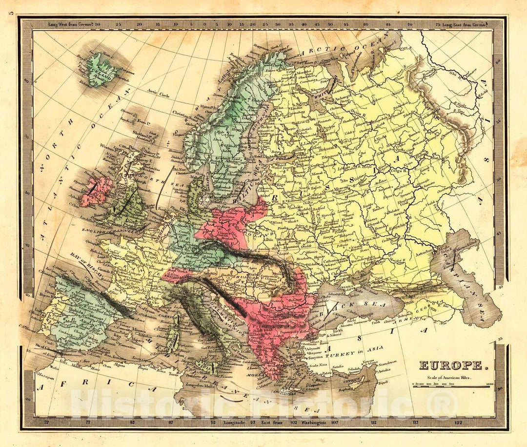 Historic Map : 1840 Europe : Vintage Wall Art