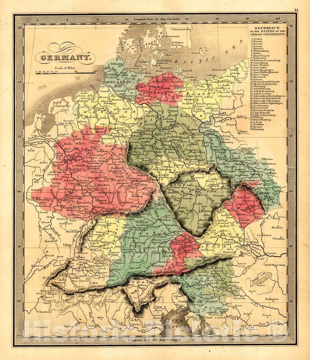 Historic Map : 1840 Germany : Vintage Wall Art